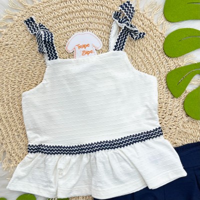 Conj. Regata Anabola e Short - Off White e Marinho